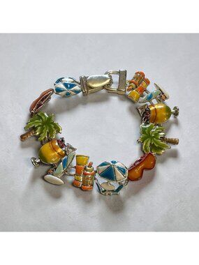 Beach-Themed Charm Bracelet With Enamel Tropical Charms Summer Vacation Accessor